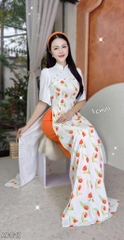 Áo Dài Pha Hoa Nhung AD1617 (áo lẻ) - Tuliup Cam