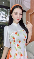 Áo Dài Pha Hoa Nhung AD1617 (áo lẻ)