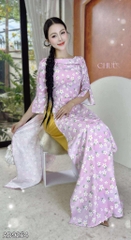Áo Dài Hoa Nơ Vai Tay Xẻ AD9264 (áo lẻ)