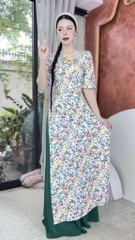 Áo Dài Hoa Thêu Trên Lụa+PK AD2842 (áo lẻ)