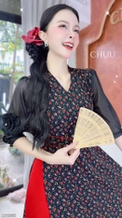 Áo Dài Eo Sa Tay Hoa AD2856 (áo lẻ)