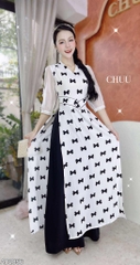 Áo Dài Eo Sa Tay Hoa AD2856 (áo lẻ)