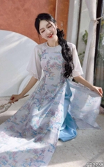 Áo Dài Bướm Đổi Màu AD2738 (áo lẻ)