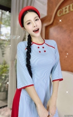 Áo Dài Sọc Ren Đỏ AD2878 (áo lẻ)