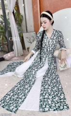 Áo Dài 4T Tơ Vàng Lá Ngọc+PK AD2843 (áo lẻ)
