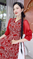 Áo Dài Eo Sa Tay Hoa AD2856 (áo lẻ)