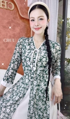 Áo Dài 4T Tơ Vàng Lá Ngọc+PK AD2843 (áo lẻ)