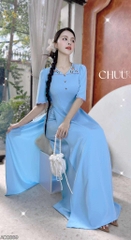 Áo Dài Bông Bụt Đỏ AD2869 (áo lẻ)