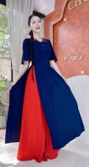 Áo Dài Bông Bụt Đỏ AD2869 (áo lẻ)