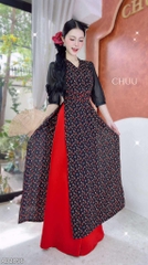 Áo Dài Eo Sa Tay Hoa AD2856 (áo lẻ)