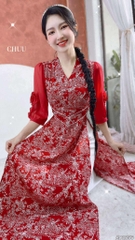 Áo Dài Eo Sa Tay Hoa AD2856 (áo lẻ)