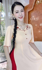 Áo Dài Bông Bụt Đỏ AD2869 (áo lẻ)