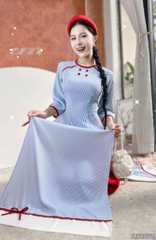 Áo Dài Sọc Ren Đỏ AD2878 (áo lẻ)