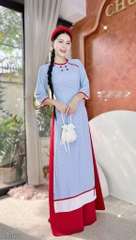Áo Dài Sọc Ren Đỏ AD2878 (áo lẻ)