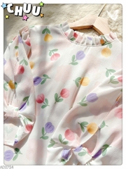 Áo Dài Đom Đóm Tay Nơ AD2724 (áo lẻ)