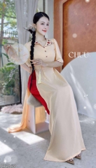 Áo Dài Bông Bụt Đỏ AD2869 (áo lẻ)