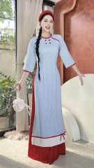 Áo Dài Sọc Ren Đỏ AD2878 (áo lẻ)