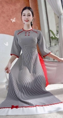 Áo Dài Sọc Ren Đỏ AD2878 (áo lẻ)