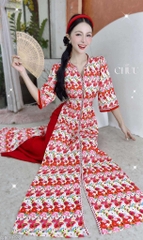 Áo Dài Cổ V Vintage AD2903 (áo lẻ)