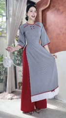 Áo Dài Sọc Ren Đỏ AD2878 (áo lẻ)