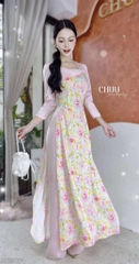 Áo Dài Trà Hoa Châu+PK AD2908 (áo lẻ)