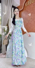 Áo Dài Trà Hoa Châu+PK AD2908 (áo lẻ)