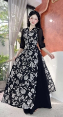 Áo Dài Eo Sa Tay Hoa AD2856 (áo lẻ)