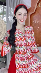 Áo Dài Cổ V Vintage AD2903 (áo lẻ)