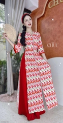 Áo Dài Cổ V Vintage AD2903 (áo lẻ)