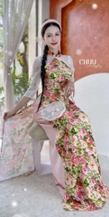 Áo Dài Hoa Ren In Rose+DT AD2774 (áo lẻ)