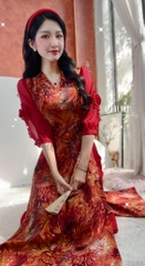Áo Dài Eo Sa Tay Hoa AD2856 (áo lẻ)