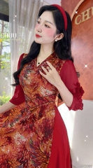 Áo Dài Eo Sa Tay Hoa AD2856 (áo lẻ)