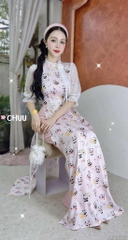 Áo Dài Hoa Hồng Tơ Rose AD1686 (áo lẻ)