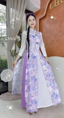 Áo Dài 4T Hoa Cẩm Đen AD2891 (áo lẻ)