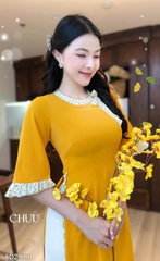 Áo Dài Nơ Viền Dây Ren Tay Nứt AD2974 (áo lẻ)