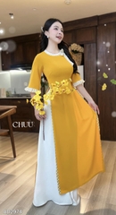 Áo Dài Nơ Viền Dây Ren Tay Nứt AD2974 (áo lẻ)