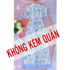 Áo Dài Hoa Mango Tay Nơ AD8011 (áo lẻ)