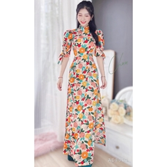 Áo Dài Hoa Mango Tay Nơ AD8011 (áo lẻ)