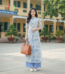 Áo Dài Hoa Mango Tay Nơ AD8011 (áo lẻ)