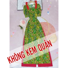 Áo Dài Hoa Vai Nơ Màu AD9034 (áo lẻ)