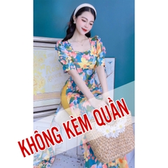 Áo Dài Hoa Cổ Vuông Màu Nước AD9223