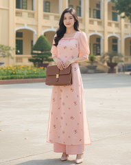 Áo Dài Vân Gấm Hoa Len AD1429 (áo lẻ)