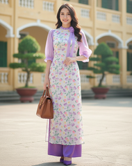 Áo Dài Hoa Hồng Tơ Rose AD1686 (áo lẻ)