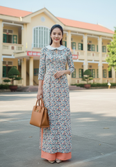 Áo Dài Cổ Sen Trắng AD8104 (áo lẻ)
