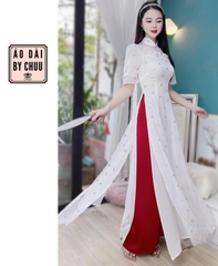 Áo dài Tơ Thêu Hoa Hồng AD9128