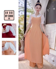 Áo Dài Pha tơ cổ V AD8085 (áo lẻ)
