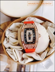 Đồng hồ Nữ Hanboro Mặt Oval Rose Gold Dây Silicone Màu Đỏ