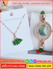 set-dong-ho-nu-davena-vong-tay-day-chuyen-thien-nga-swarovski-rose-gold-xanh-la-dep-timesstore-vn