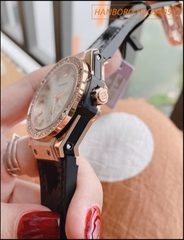 Đồng hồ Nữ Hanboro Rose Gold Bông Hoa Cúc Dây Silicone Đen