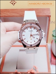 Đồng hồ Nữ Hanboro Rose Gold Bông Hoa Cúc Dây Silicone Trắng (36mm)